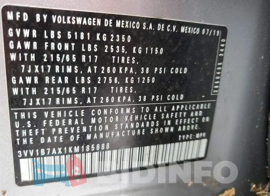 3VV1B7AX1KM185888 Photo# 10