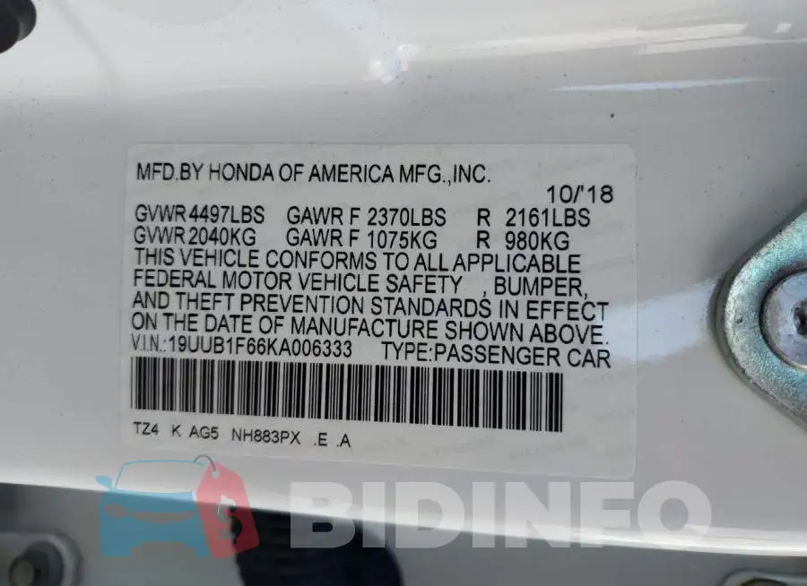 19UUB1F66KA006333 Photo# 10