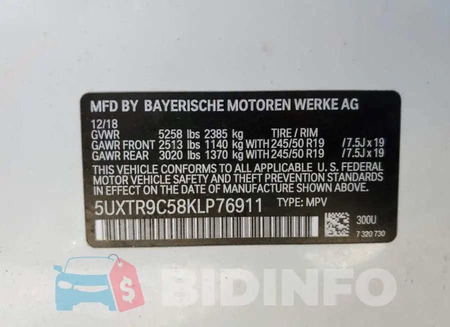 5UXTR9C58KLP76911 Photo# 10