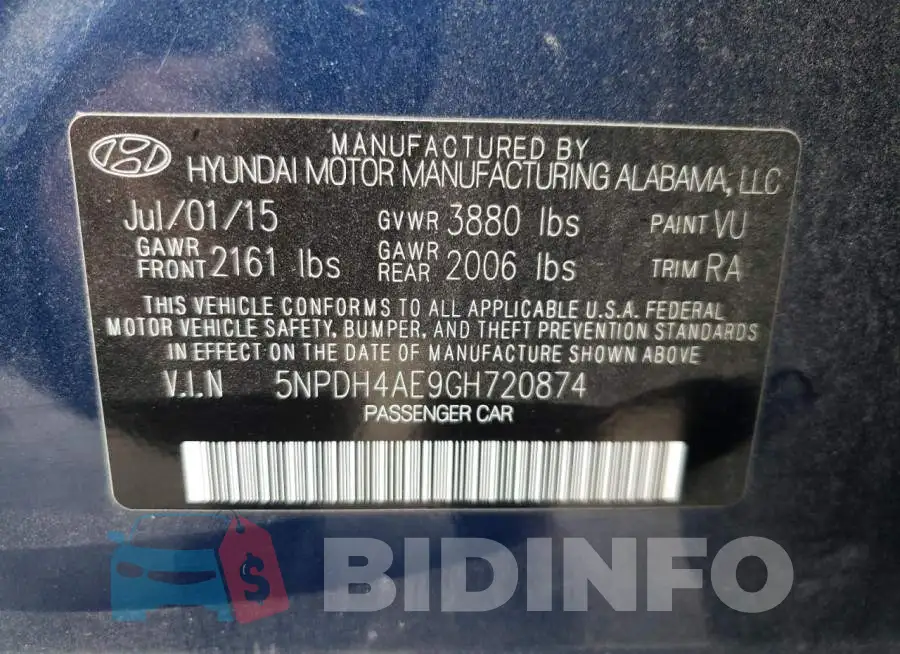 5NPDH4AE9GH720874 Photo# 10