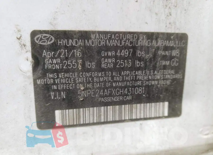 5NPE24AFXGH431081 Photo# 10