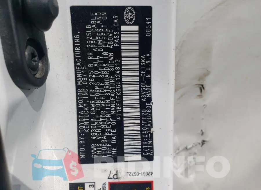 4T1BF1FK6GU124813 Photo# 10