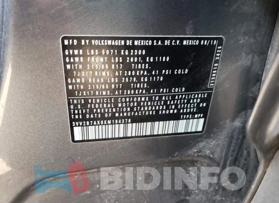3VV2B7AX6KM194378 Photo# 10