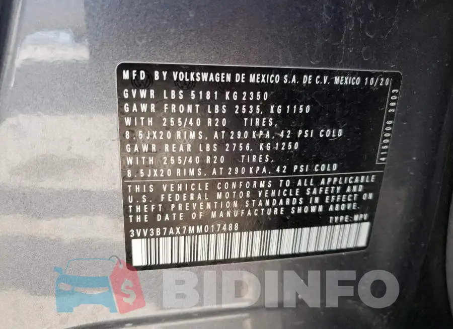 3VV3B7AX7MM017488 Photo# 10