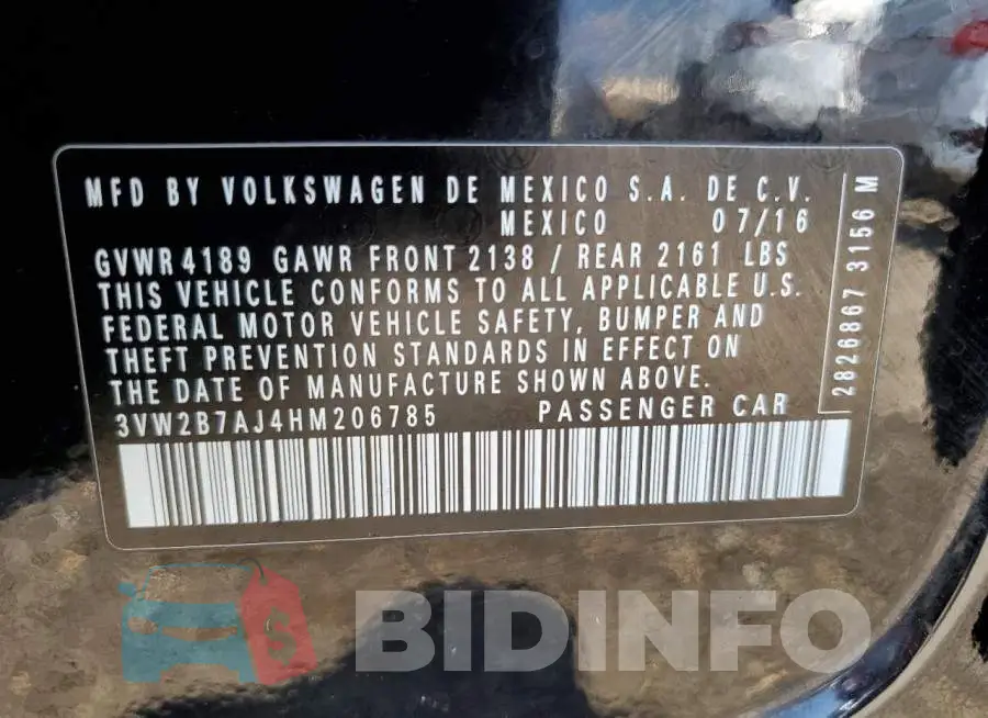 3VW2B7AJ4HM206785 Photo# 10