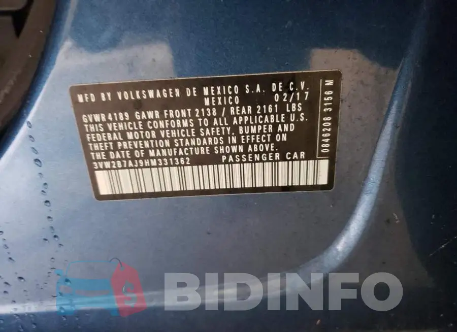 3VW2B7AJ9HM331362 Photo# 10