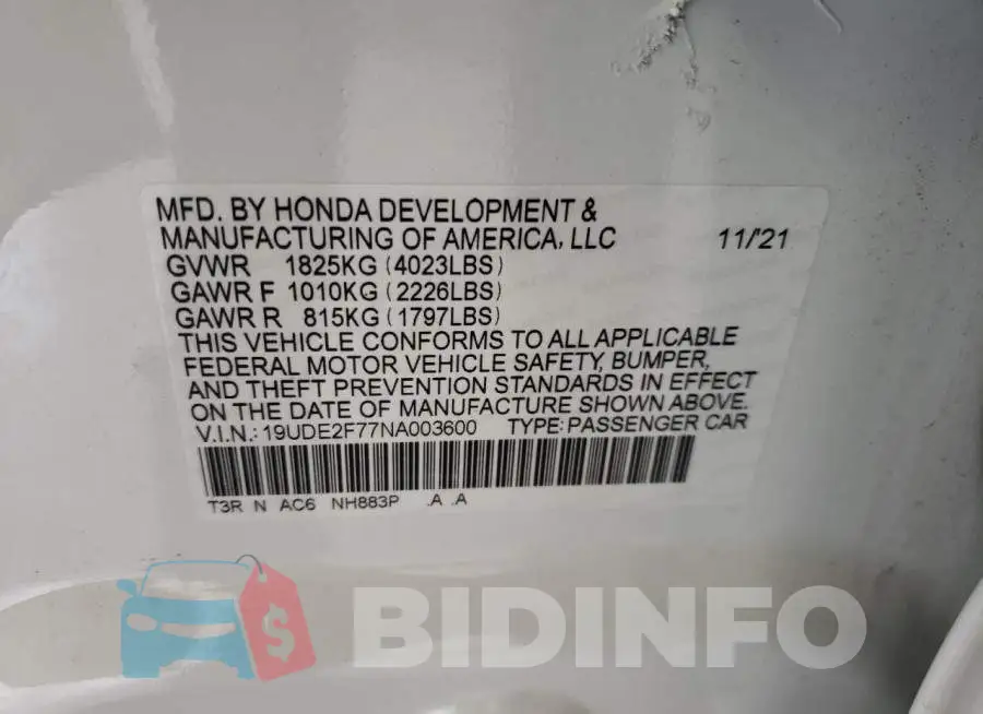 19UDE2F77NA003600 Photo# 10