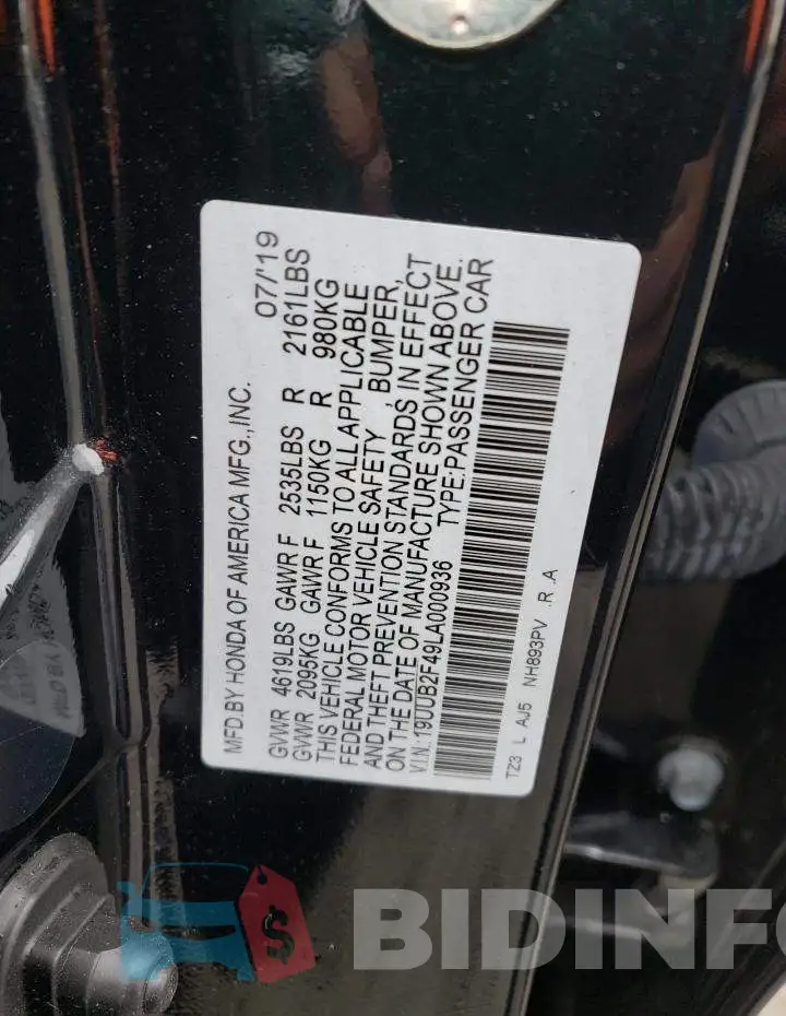19UUB2F49LA000936 Photo# 10