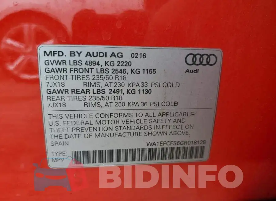 WA1EFCFS6GR018128 Photo# 10