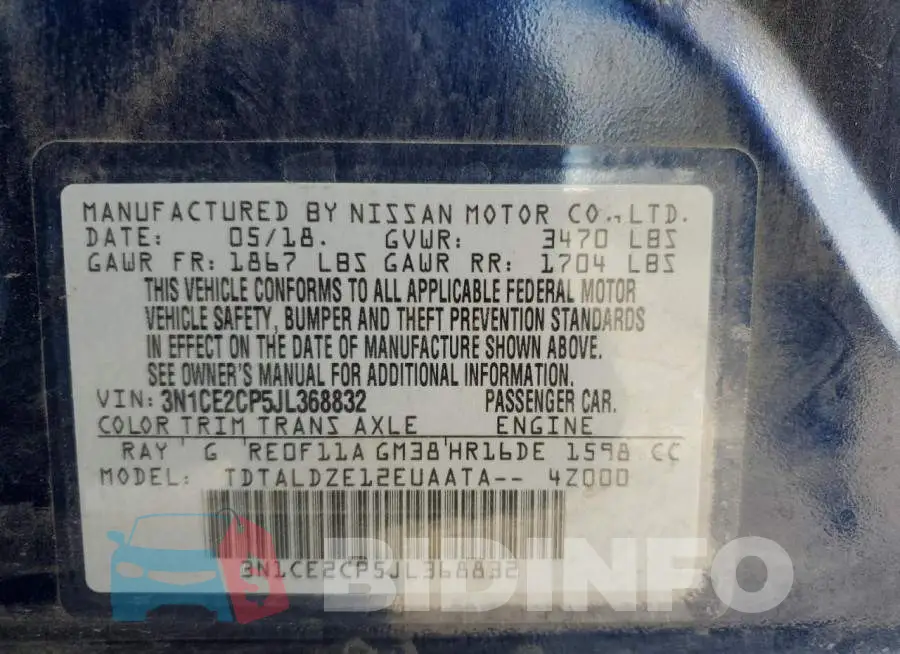 3N1CE2CP5JL368832 Photo# 10