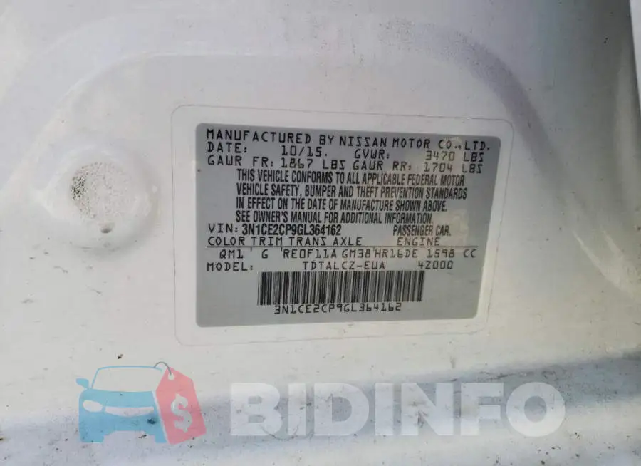 3N1CE2CP9GL364162 Photo# 10