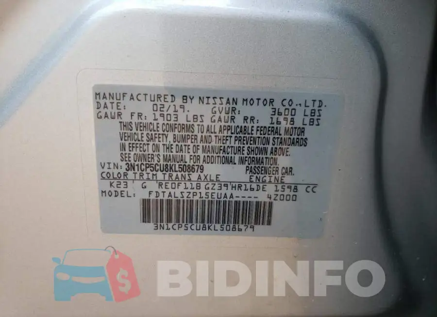 3N1CP5CU8KL508679 Photo# 10