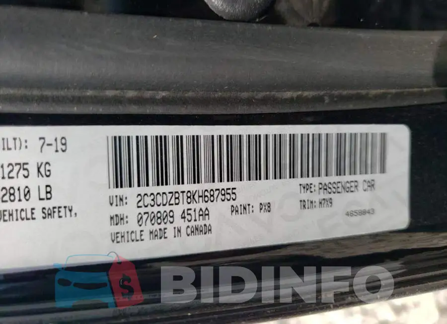 2C3CDZBT8KH687955 Photo# 10