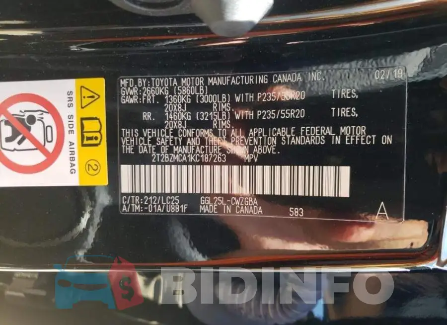 2T2BZMCA1KC187263 Photo# 10