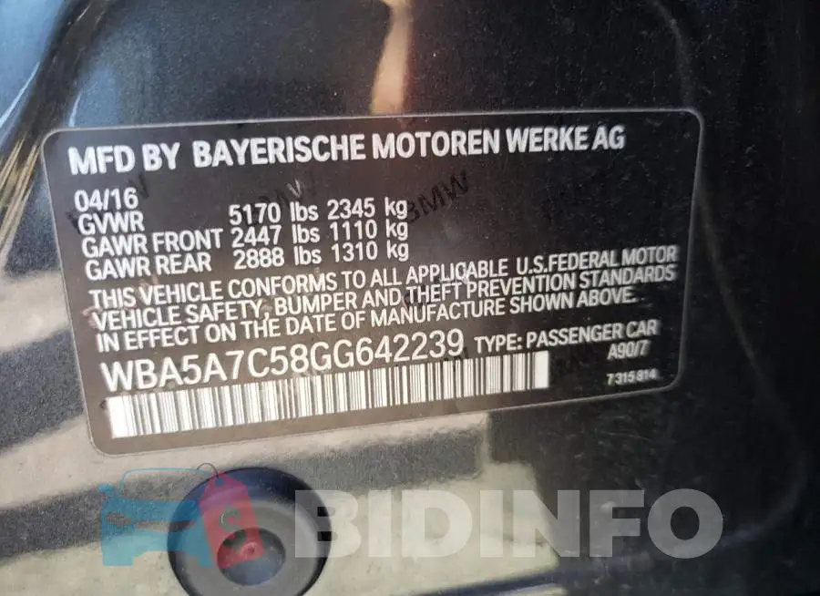 WBA5A7C58GG642239 Photo# 10