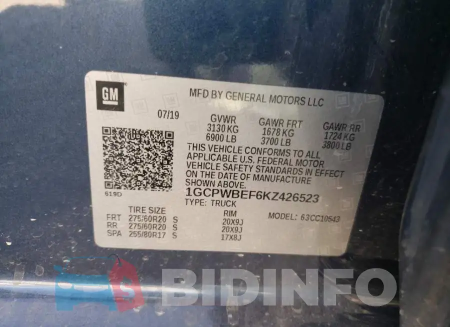 1GCPWBEF6KZ426523 Photo# 10