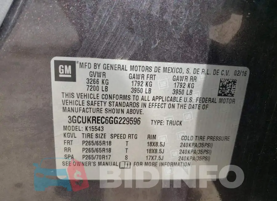 3GCUKREC6GG229596 Photo# 10