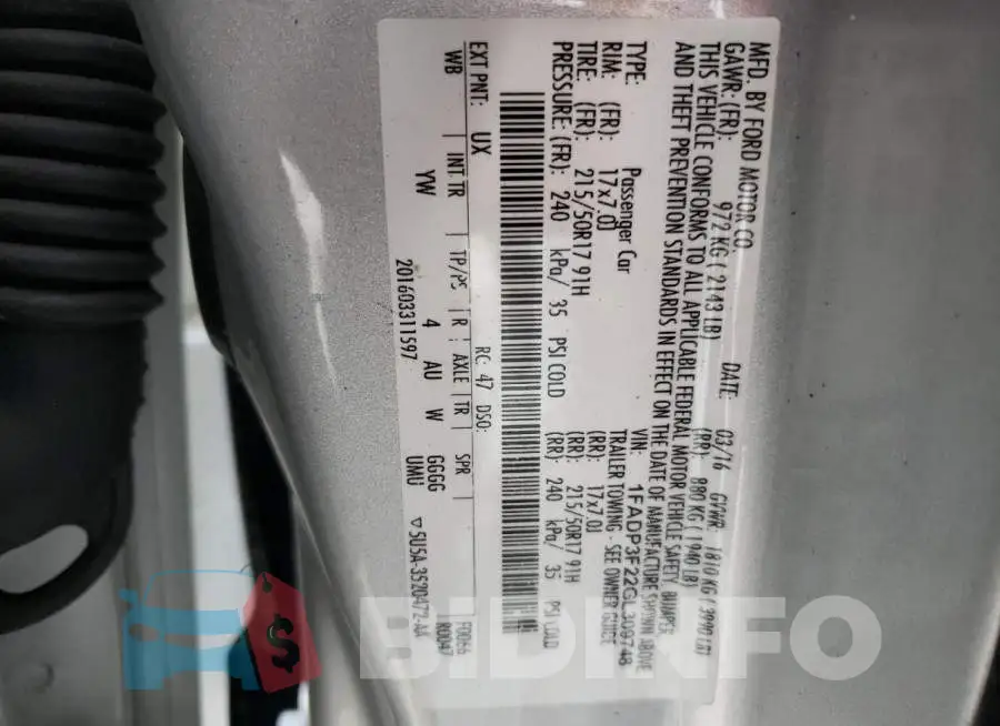 1FADP3F22GL309748 Photo# 10