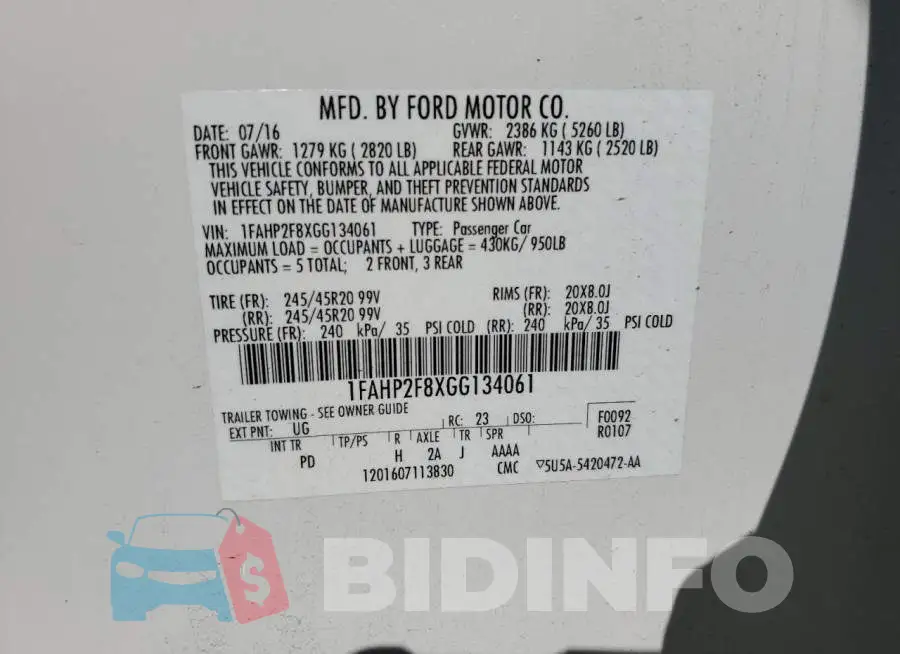 1FAHP2F8XGG134061 Photo# 10