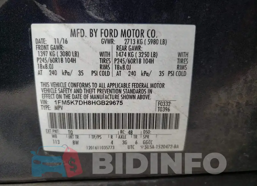 1FM5K7DH8HGB29675 Photo# 10