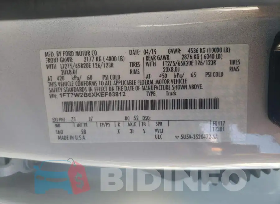 1FT7W2B6XKEF03812 Photo# 10
