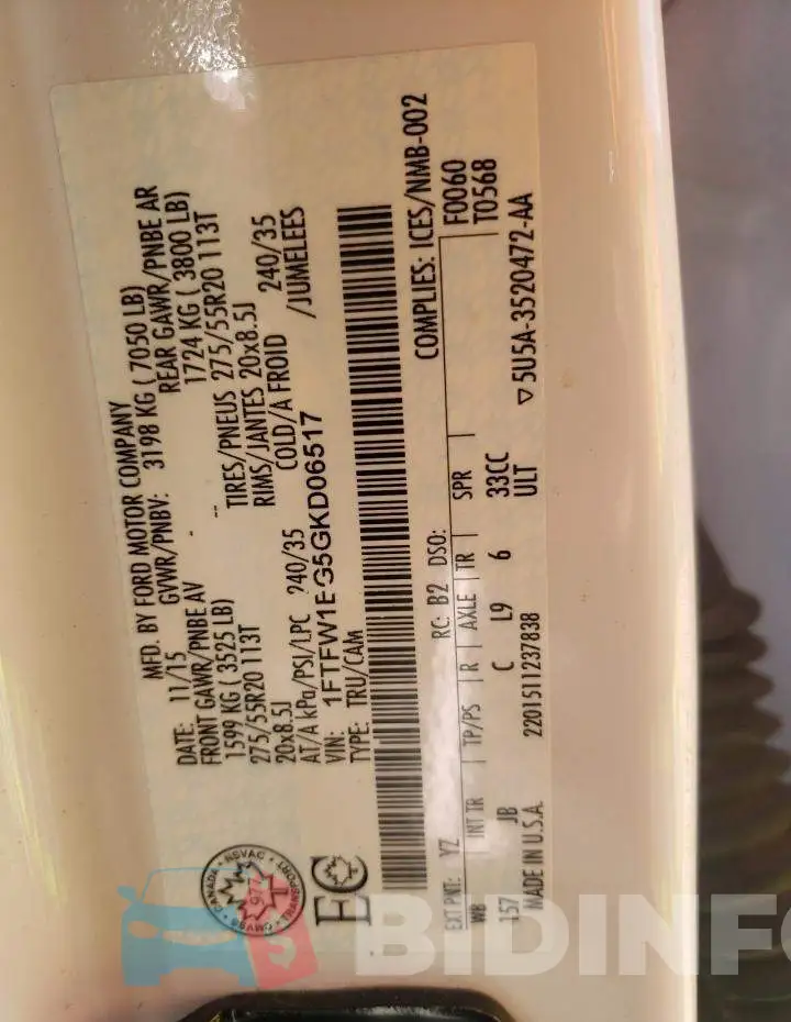 1FTFW1EG5GKD06517 Photo# 10