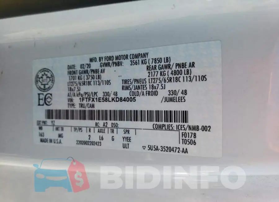1FTFX1E58LKD84005 Photo# 10