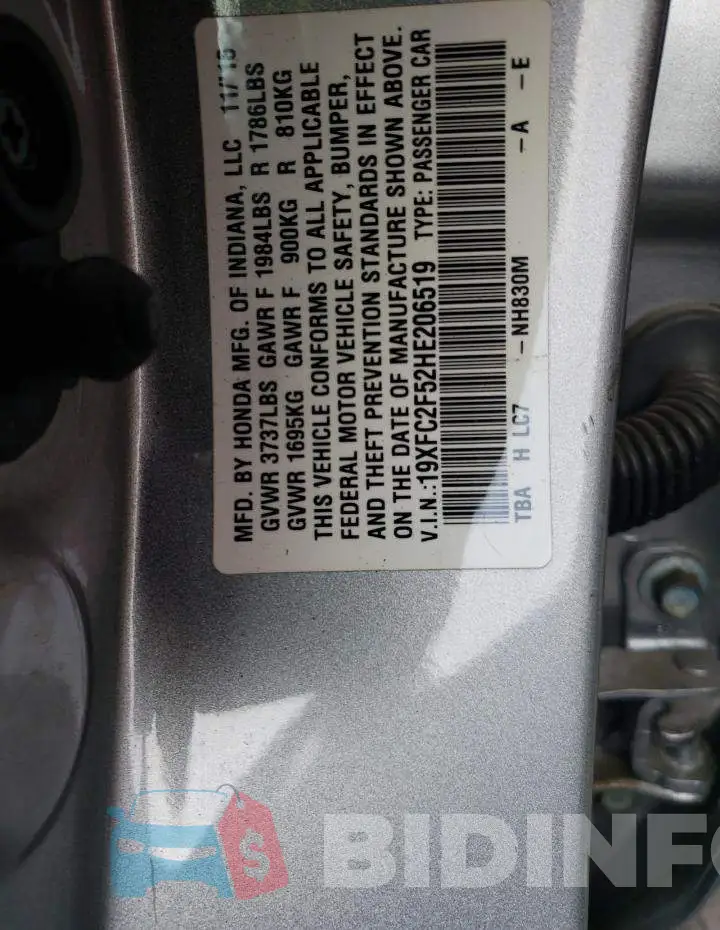 19XFC2F52HE206519 Photo# 10