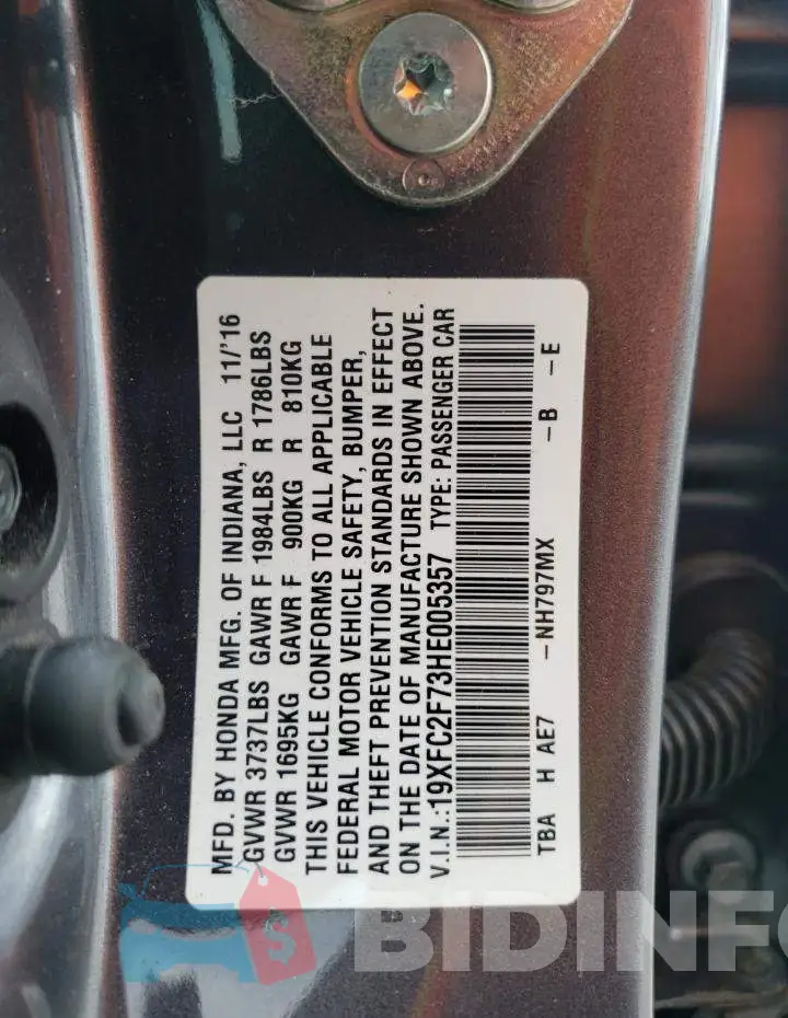 19XFC2F73HE005357 Photo# 10