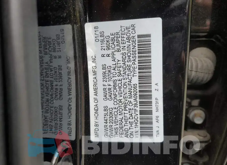 1HGCV1F39JA092065 Photo# 10
