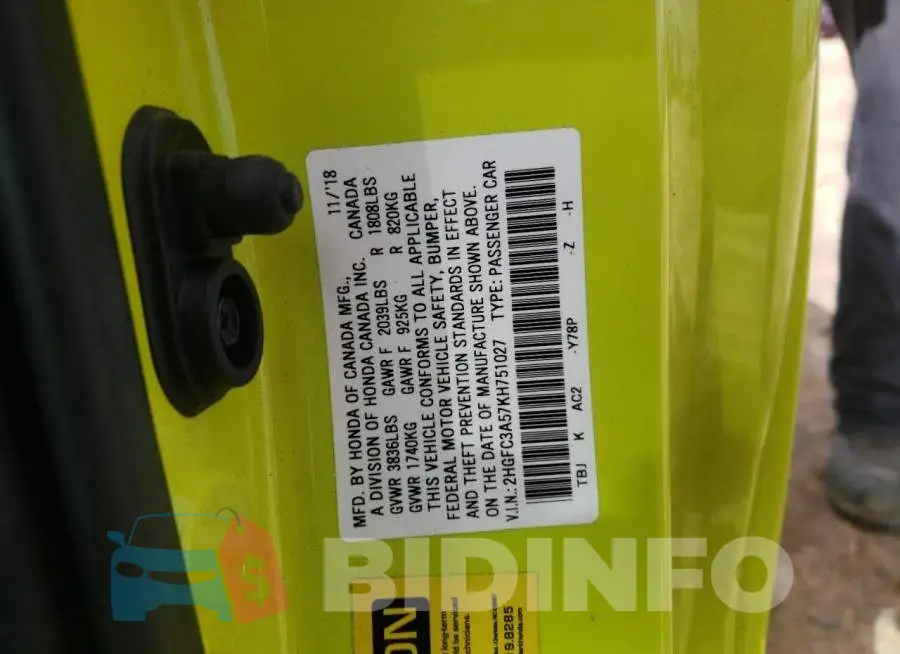 2HGFC3A57KH751027 Photo# 10