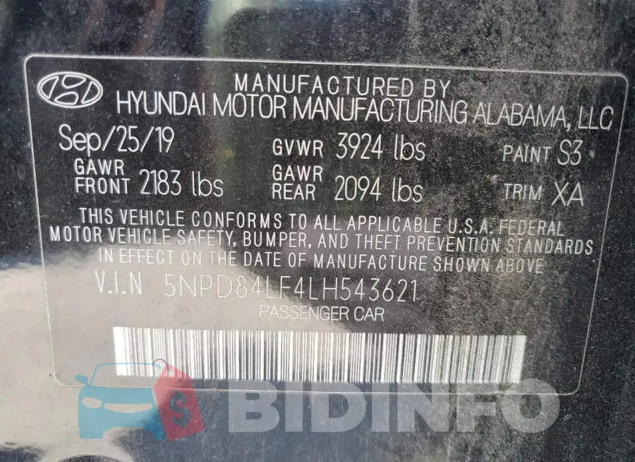 5NPD84LF4LH543621 Photo# 10