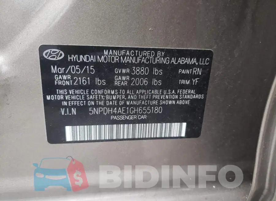 5NPDH4AE1GH655180 Photo# 10