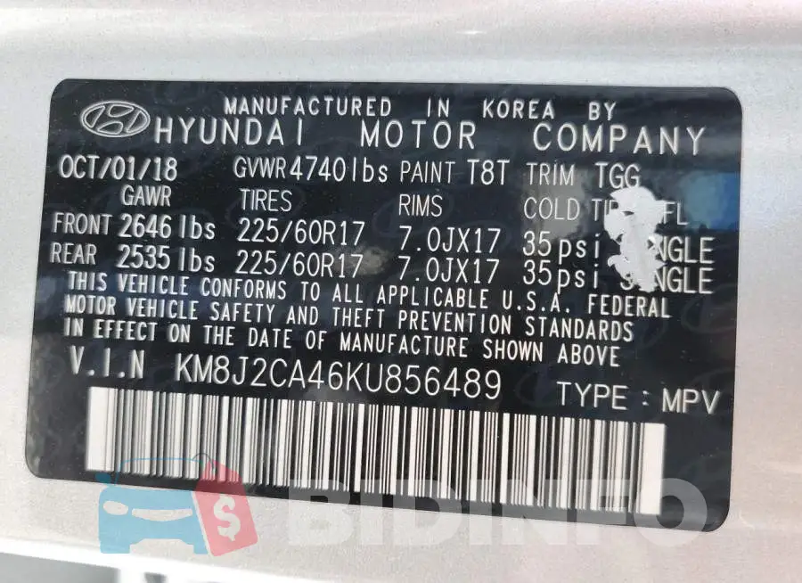KM8J2CA46KU856489 Photo# 10
