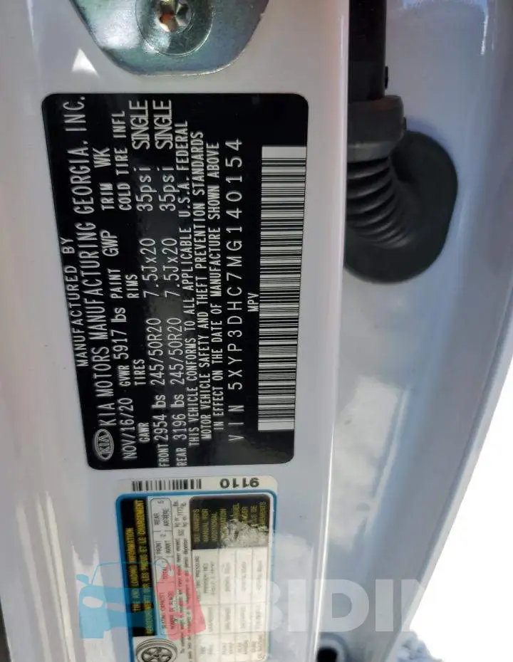 5XYP3DHC7MG140154 Photo# 10