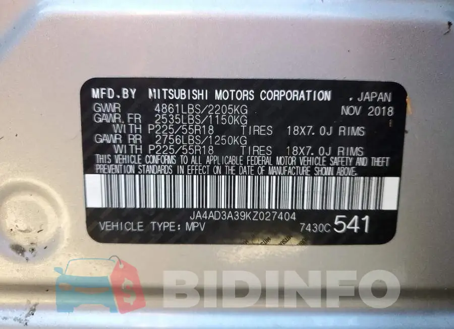 JA4AD3A39KZ027404 Photo# 13