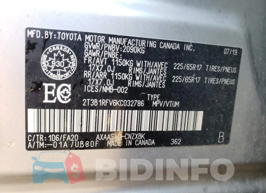 2T3B1RFV6KC032786 Photo# 10