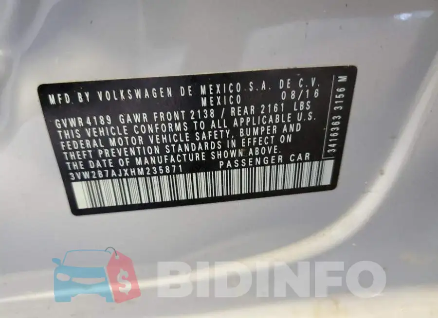 3VW2B7AJXHM235871 Photo# 10