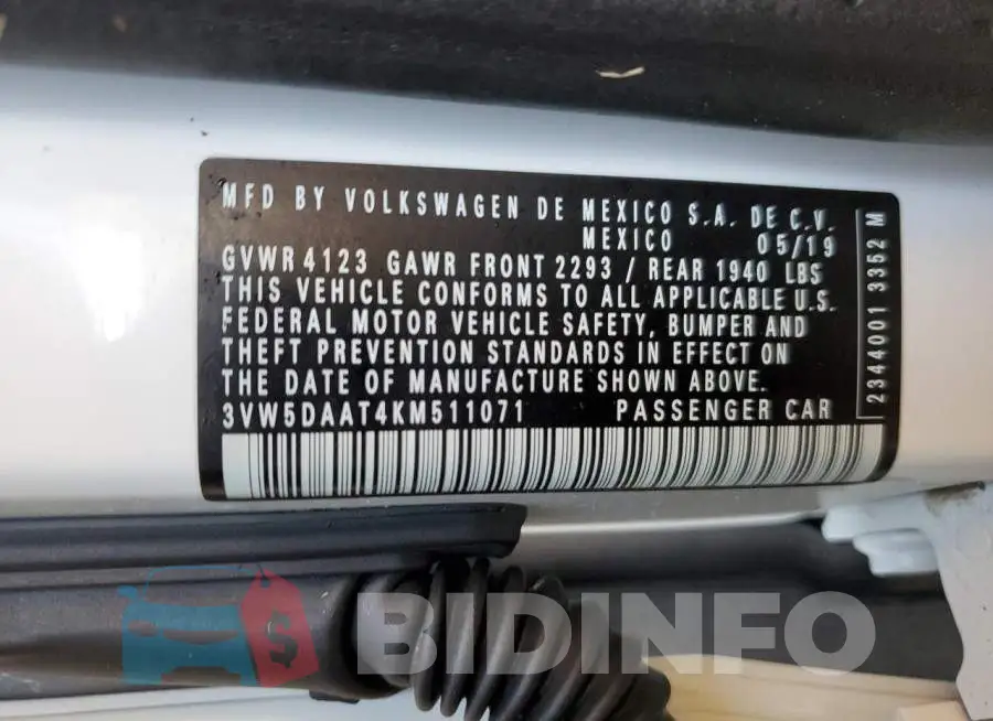 3VW5DAAT4KM511071 Photo# 10