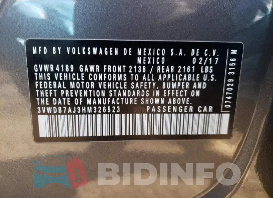 3VWDB7AJ3HM326523 Photo# 10