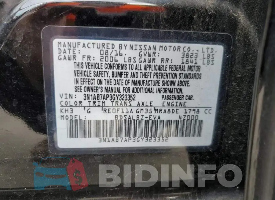 3N1AB7AP3GY323352 Photo# 12