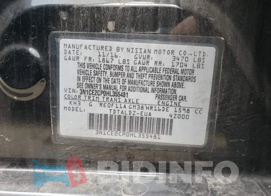 3N1CE2CP0HL355481 Photo# 10