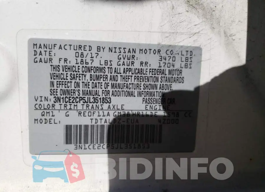 3N1CE2CP5JL351853 Photo# 10