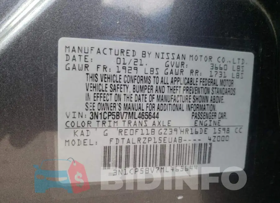 3N1CP5BV7ML465644 Photo# 10