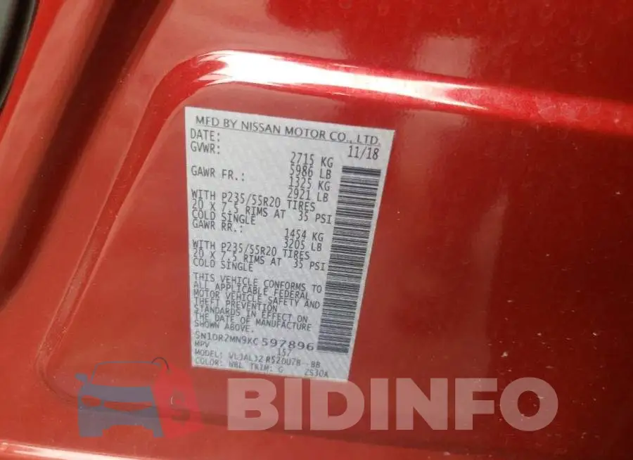 5N1DR2MN9KC597896 Photo# 10