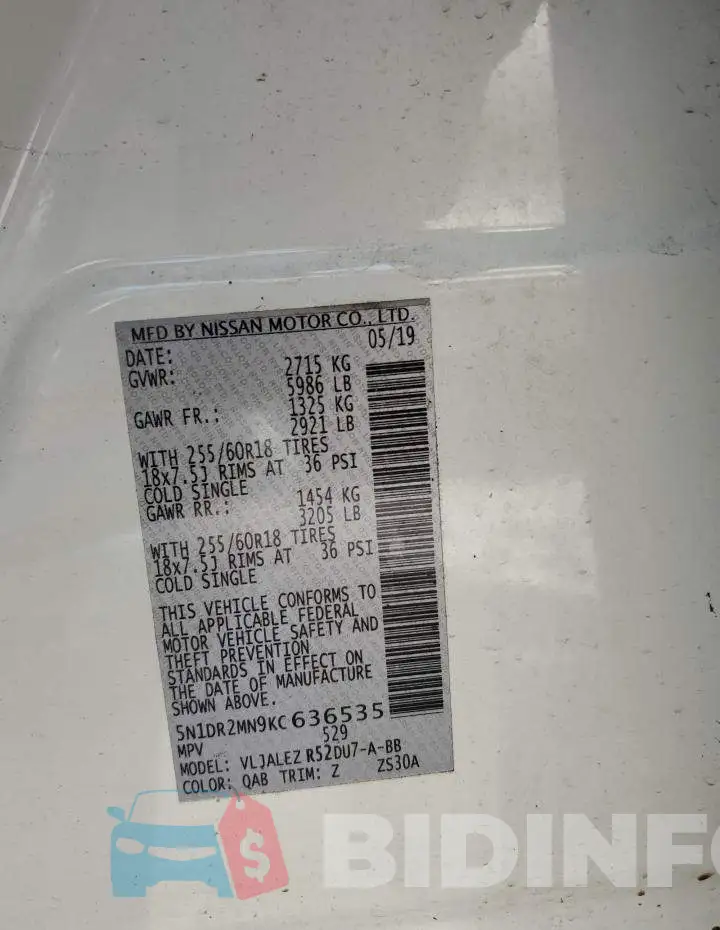 5N1DR2MN9KC636535 Photo# 10