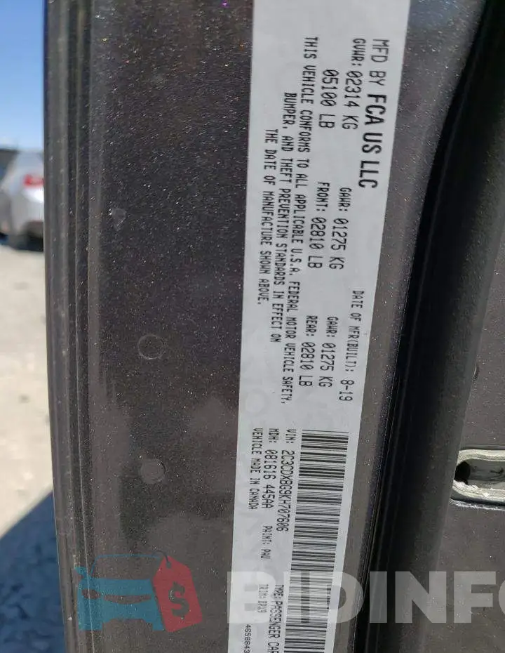 2C3CDXBG9KH707606 Photo# 10