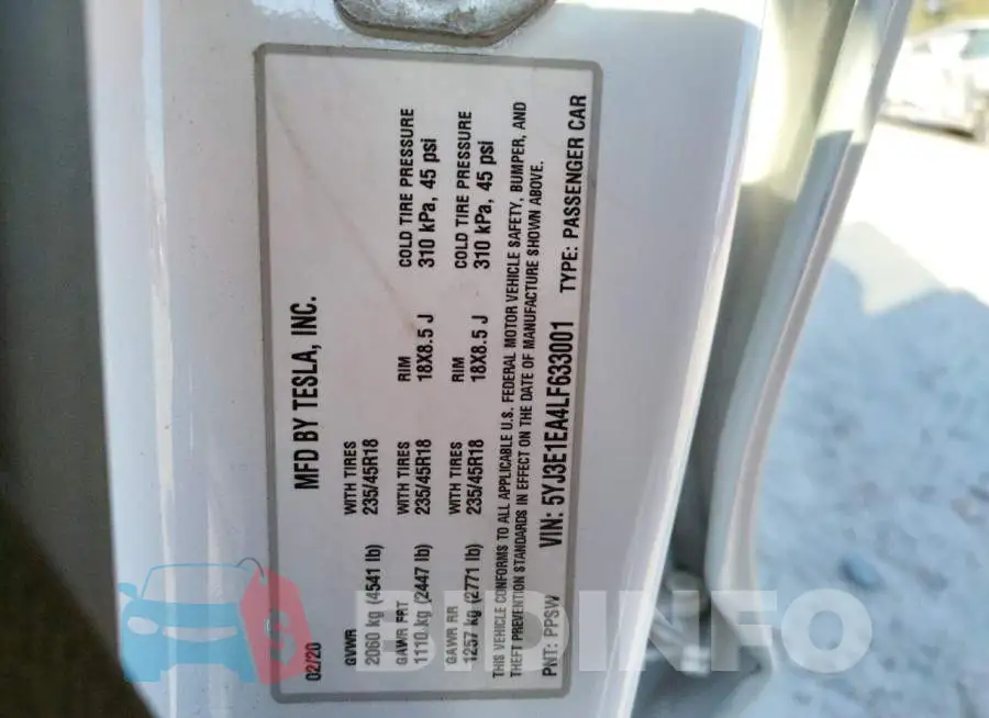 5YJ3E1EA4LF633001 Photo# 10