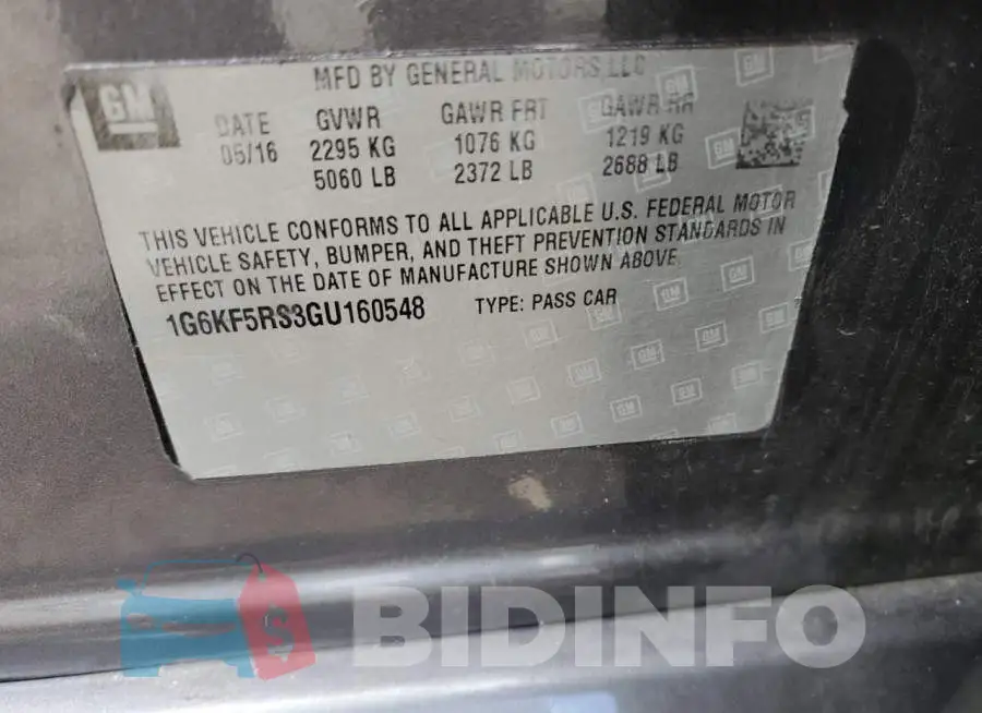 1G6KF5RS3GU160548 Photo# 10