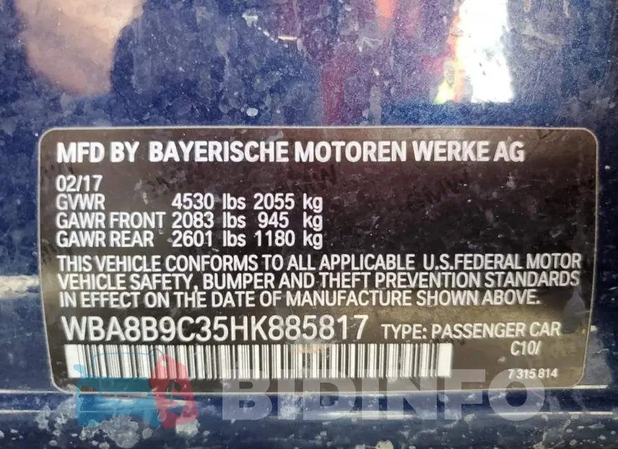 WBA8B9C35HK885817 Photo# 10